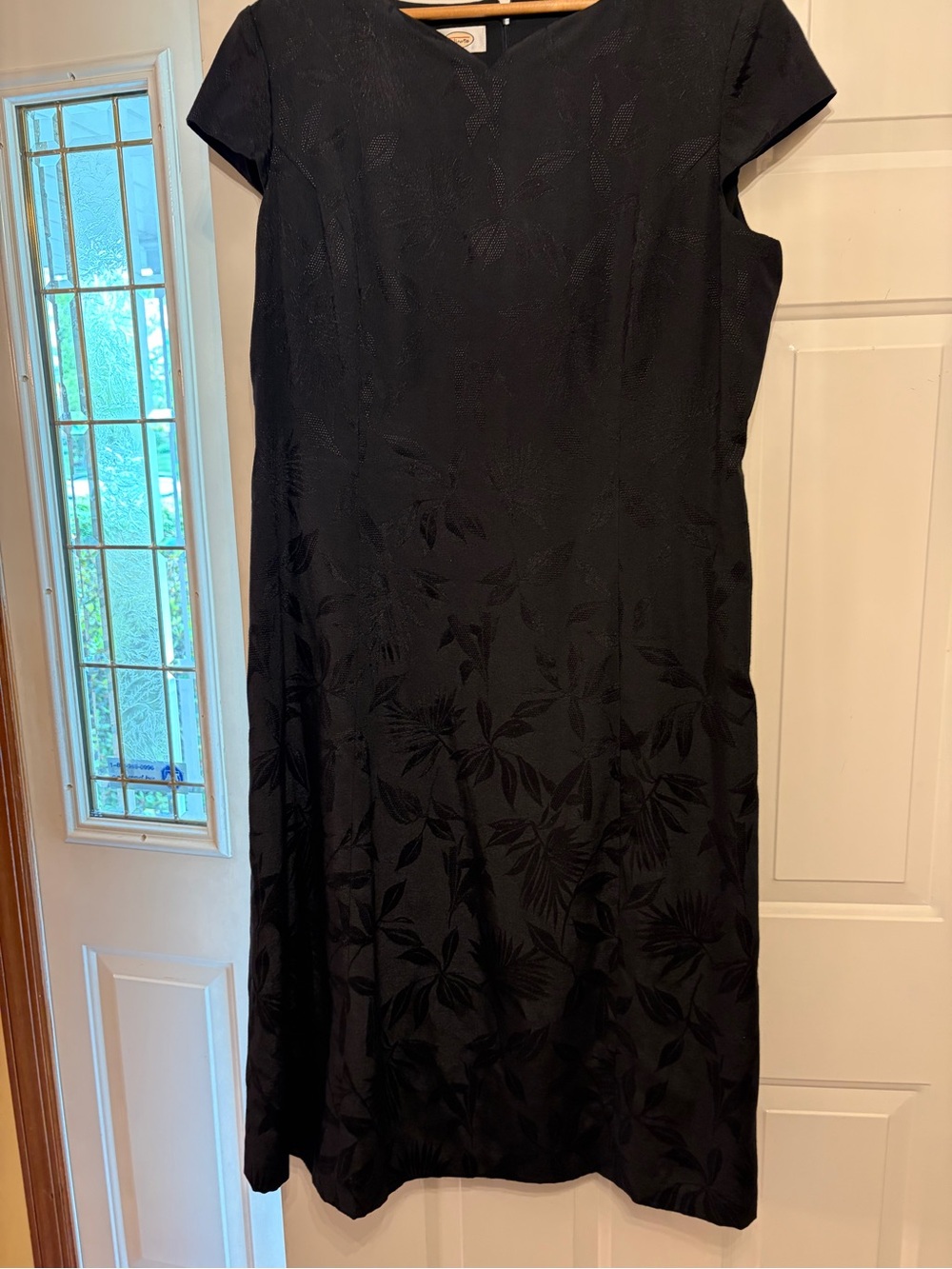 Talbots Black Floral Jacquard Cap-Sleeve Midi Dress